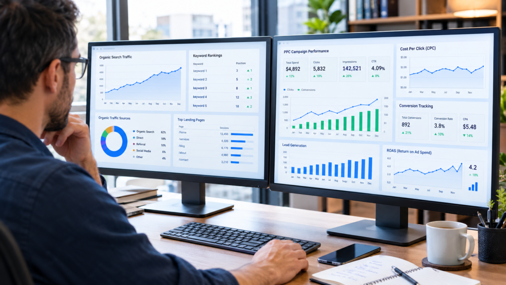 Aelftech SEO and PPC services represented by digital marketing analytics
