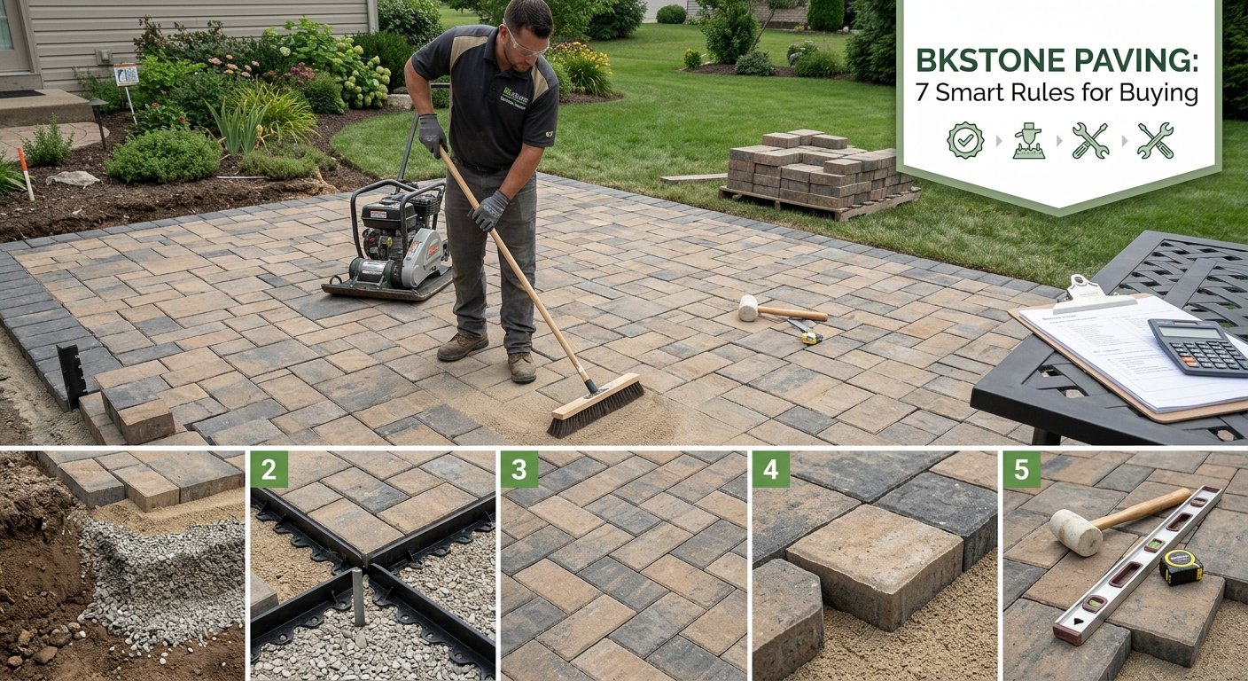 Bkstone paving installation with stone pavers for outdoor landscaping