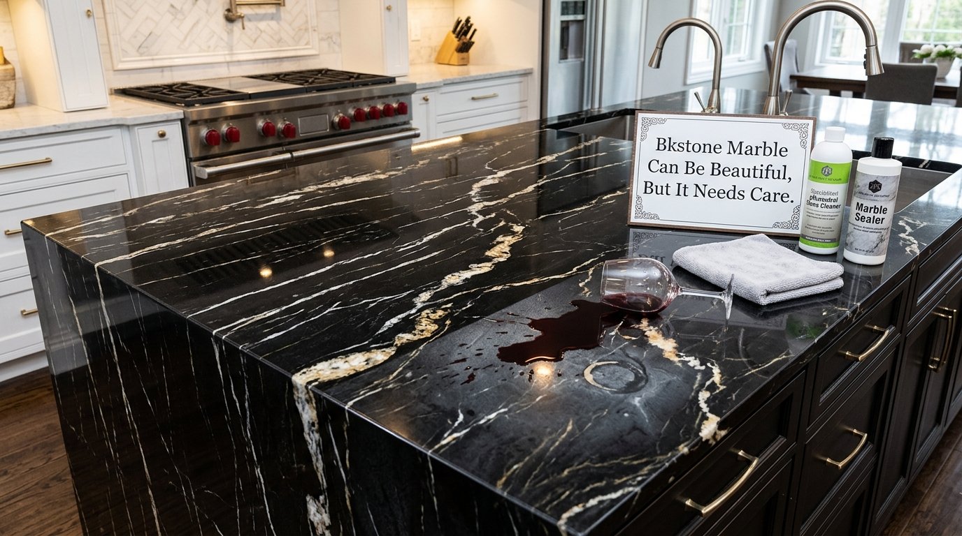 Bkstone black marble countertop displayed in a modern kitchen