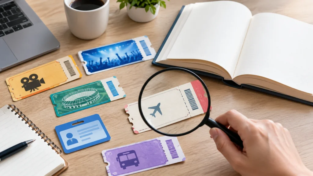 Paper tickets and dictionary representing bilieter spelling differences