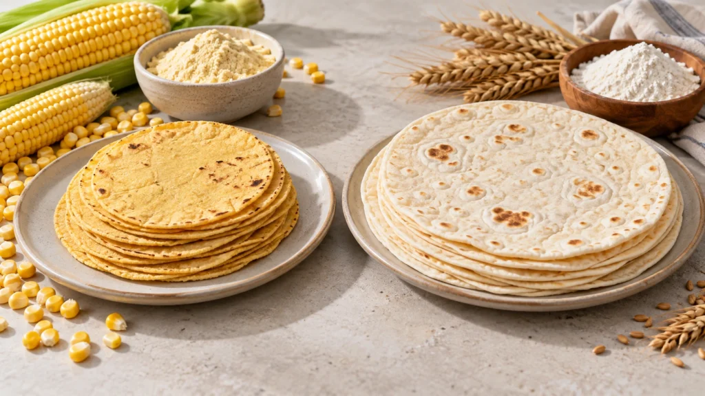 Corn tortillas compared with wheat flour tortillas for gluten content