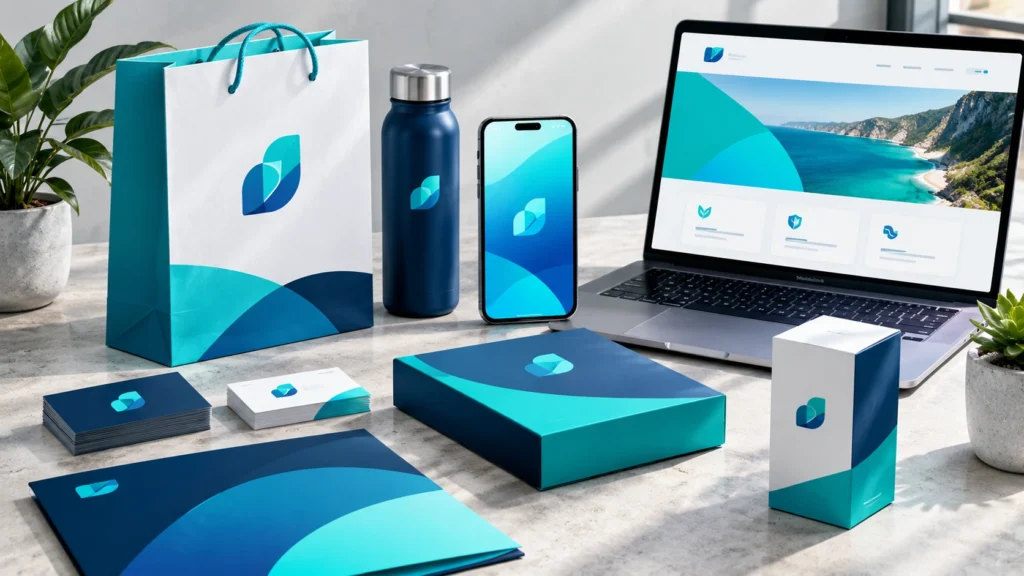 Cyanová logo design and branding color palette