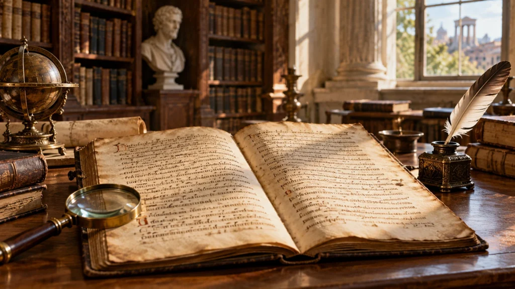 Ancient Latin manuscript representing incfidelibus and Latin language research
