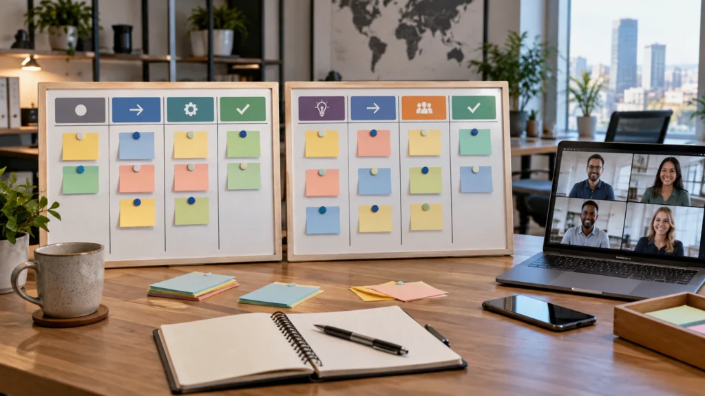 Keibann vs Kanban visual workflow comparison