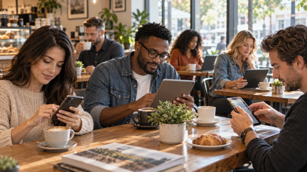 US readers browsing Noidle Magazine digital content on mobile devices