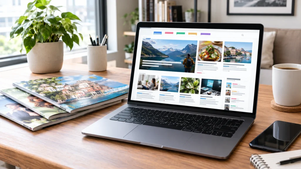 Noodleagazine online magazine website on a laptop