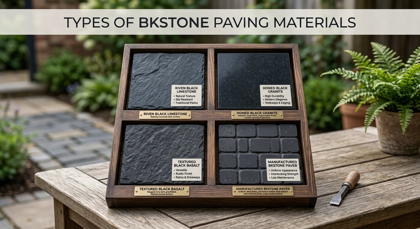 Bkstone paving materials comparison showing different stone types